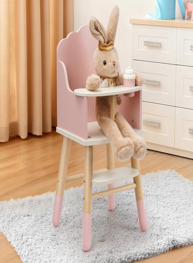 Pithfor Wooden Baby Doll High Chair, Doll Furniture, Fits Up to 18 inch Baby Dolls, 18 inch Doll Accessories - Pink - Image 5