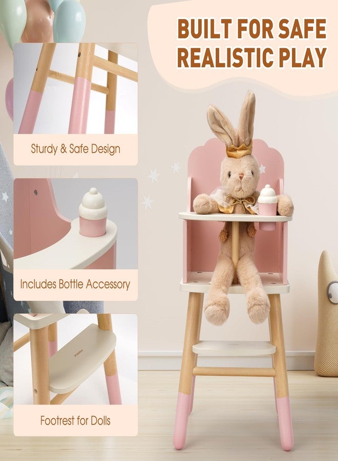 Pithfor Wooden Baby Doll High Chair, Doll Furniture, Fits Up to 18 inch Baby Dolls, 18 inch Doll Accessories - Pink - Image 3