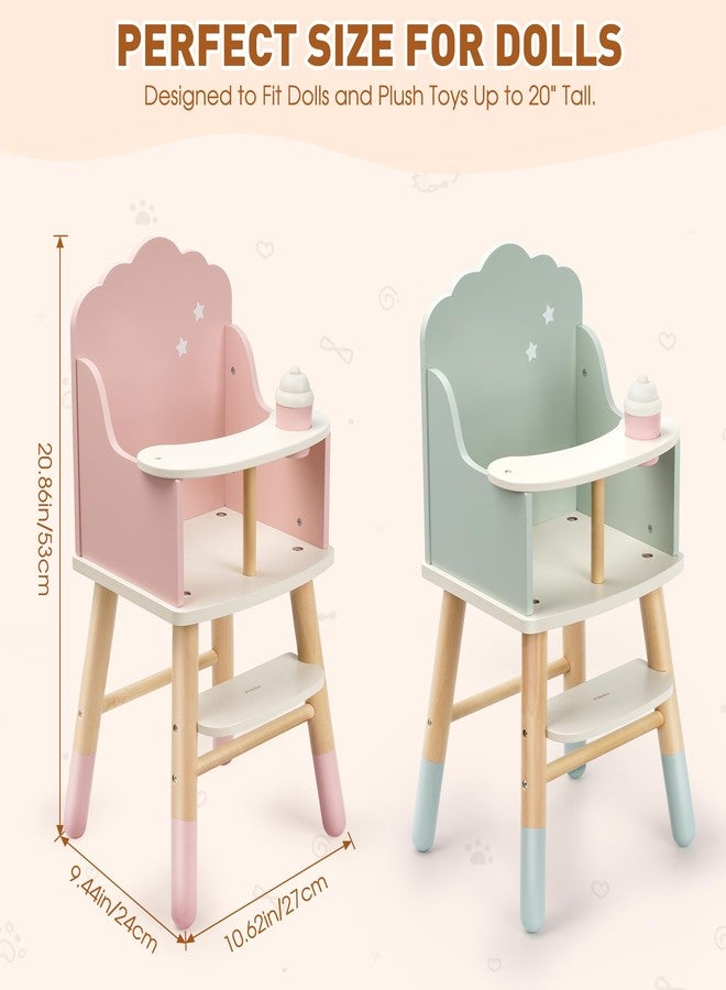 Pithfor Wooden Baby Doll High Chair, Doll Furniture, Fits Up to 18 inch Baby Dolls, 18 inch Doll Accessories - Pink - Image 4