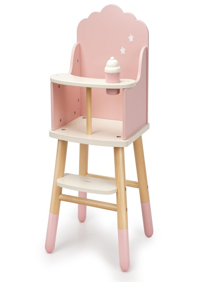 Pithfor Wooden Baby Doll High Chair, Doll Furniture, Fits Up to 18 inch Baby Dolls, 18 inch Doll Accessories - Pink - Image 1
