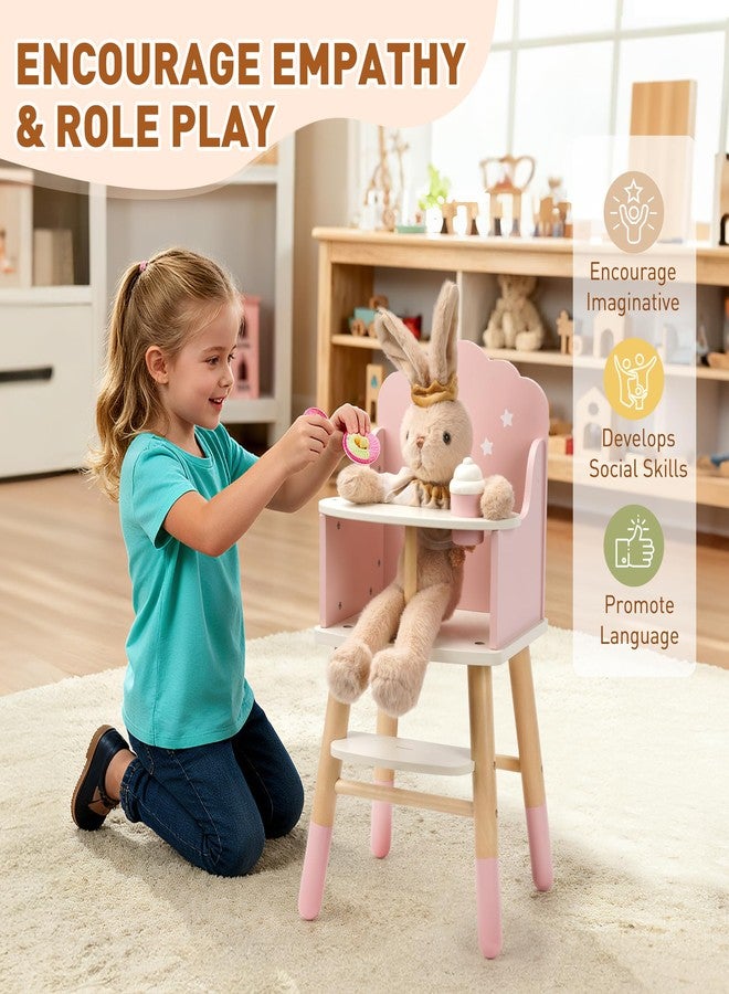 Pithfor Wooden Baby Doll High Chair, Doll Furniture, Fits Up to 18 inch Baby Dolls, 18 inch Doll Accessories - Pink - Image 2