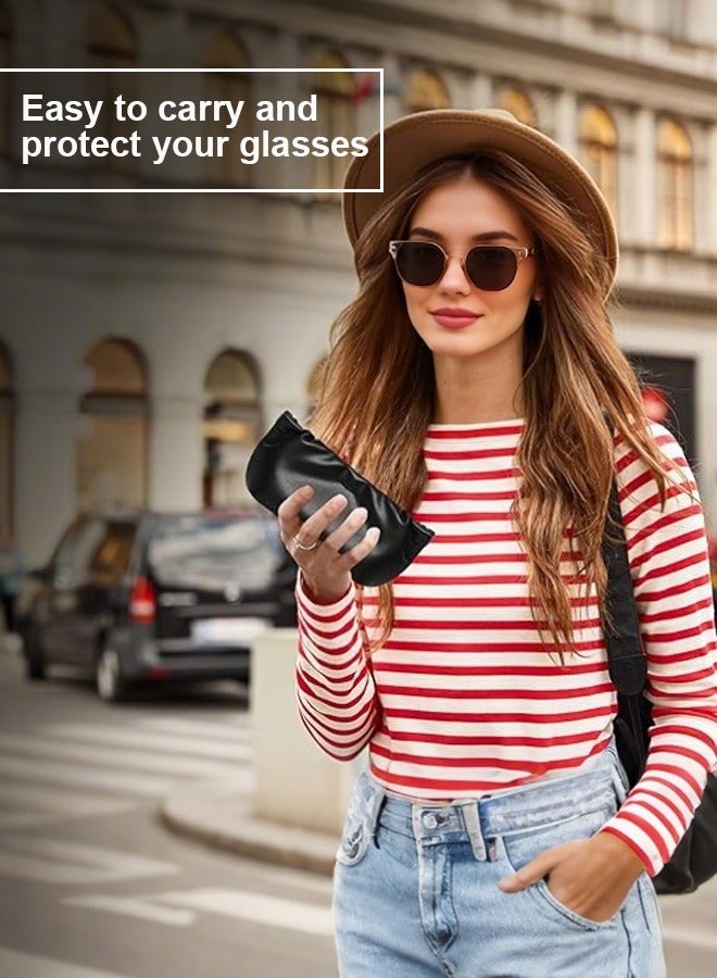 3 قطع حقيبة نظارات ناعمة، حقيبة نظارات شمسية محمولة خفيفة الوزن، حقيبة نظارات من جلد PU (أسود)