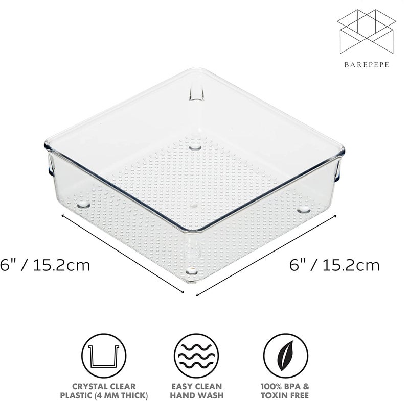 BAREPEPE 6x6x2 Inch Unbreakable Plastic 5Piece Drawer Organizer Trays for Multipurpose Use Clear - Image 2
