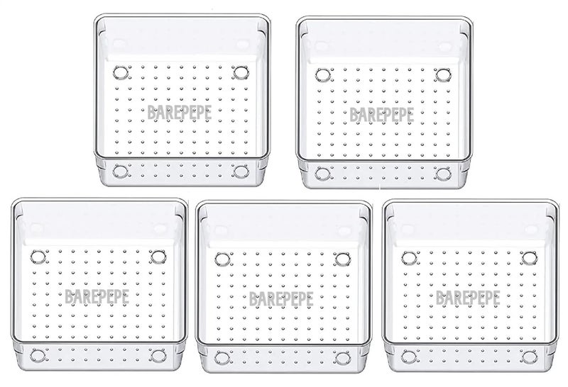 BAREPEPE 6x6x2 Inch Unbreakable Plastic 5Piece Drawer Organizer Trays for Multipurpose Use Clear - Image 1