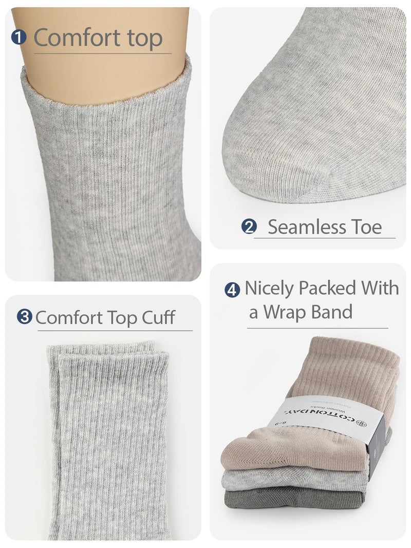 COTTON DAY Womens Soft Combed Cotton Crew Socks Beige Gray Olive BGO Shoe Size 6-9 - Image 5