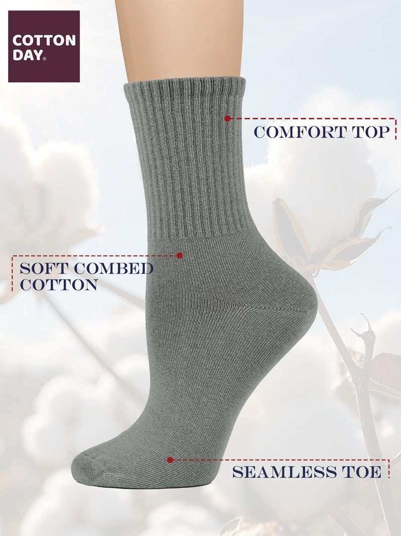 COTTON DAY Womens Soft Combed Cotton Crew Socks Beige Gray Olive BGO Shoe Size 6-9 - Image 4