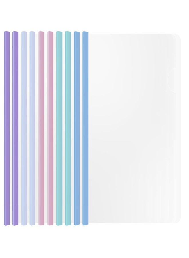Quadafy 10 Report folders with Clear Cover and Sliding Bar, A4 and Letter Size Report Covers, Presentation Folder Binder for School Business, Holds 70 Sheets (Light Multi-Color) - Image 1