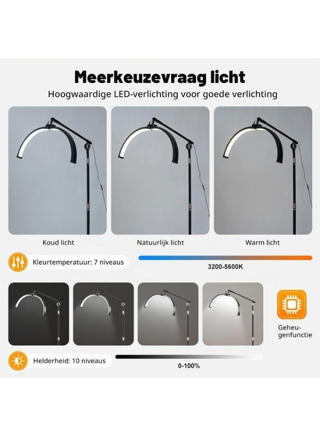 Original LED half-moon 2-in-1 floor lamp with wheels and phone holder - Black - Image 4