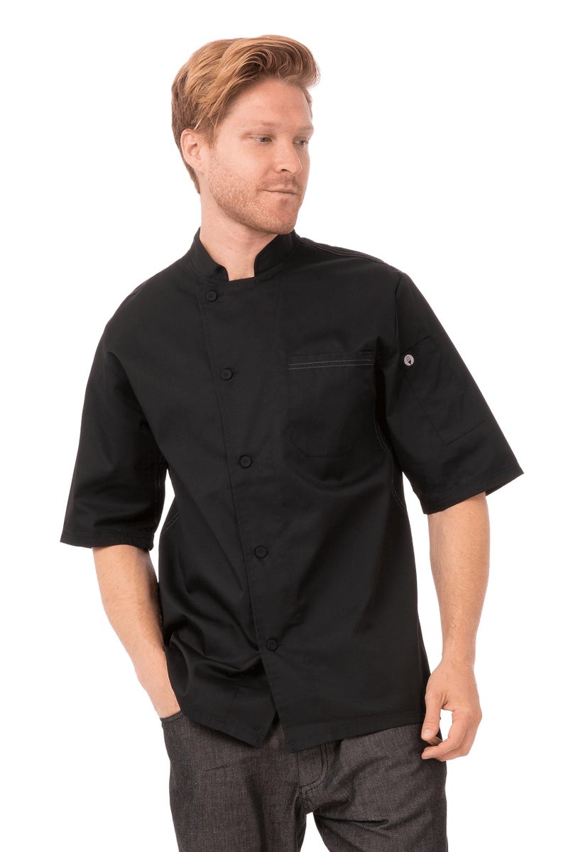 Chef Works Men's Valais V-Series Chef Coat, Black Black, Large - Image 1
