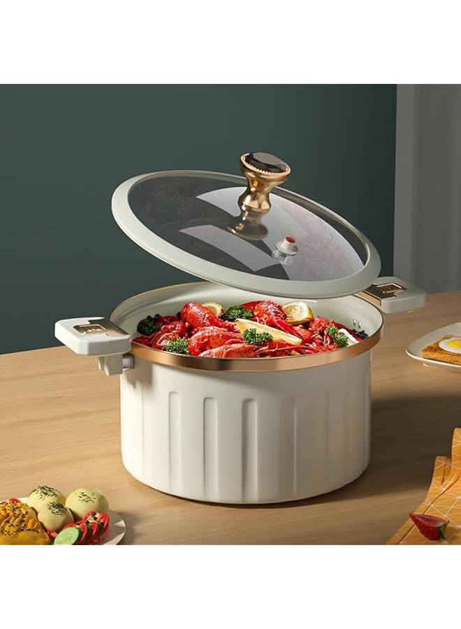 NALACAL طنجرة ضغط صغيرة مطلية بالمينا غير لاصقة سعة 8 لتر، مزودة بقفل دفع وسحب، مصنوعة من حديد ناعم، لون أبيض - Image 1