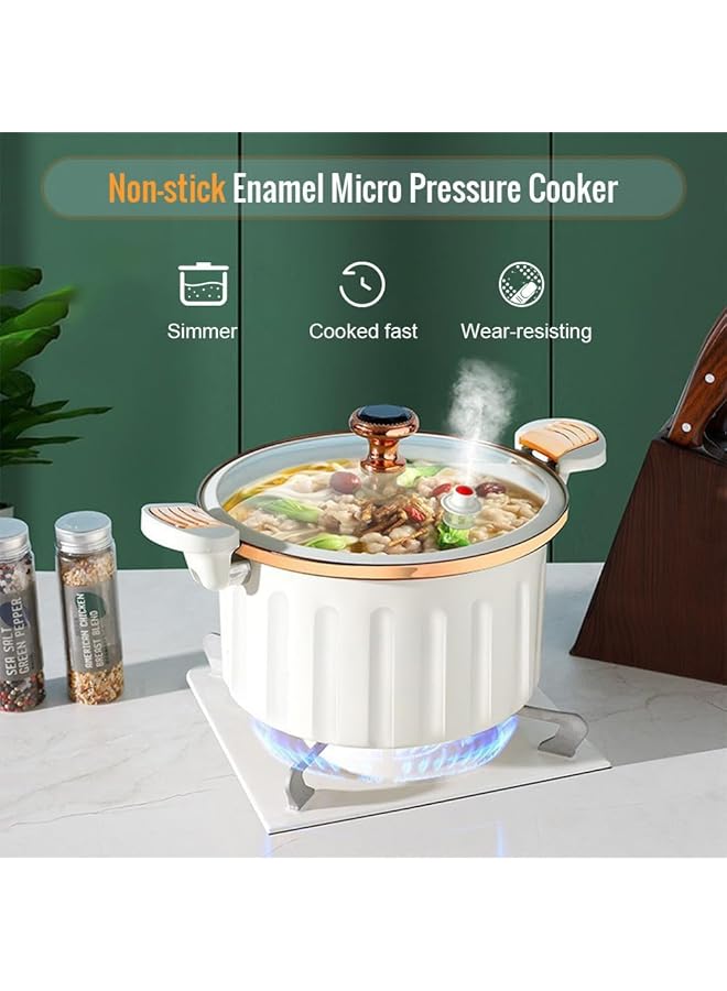 NALACAL طنجرة ضغط صغيرة مطلية بالمينا غير لاصقة سعة 8 لتر، مزودة بقفل دفع وسحب، مصنوعة من حديد ناعم، لون أبيض - Image 2