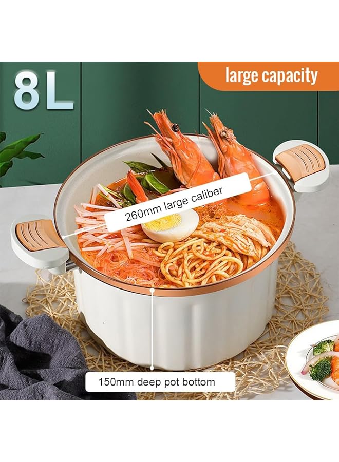 NALACAL طنجرة ضغط صغيرة مطلية بالمينا غير لاصقة سعة 8 لتر، مزودة بقفل دفع وسحب، مصنوعة من حديد ناعم، لون أبيض - Image 3