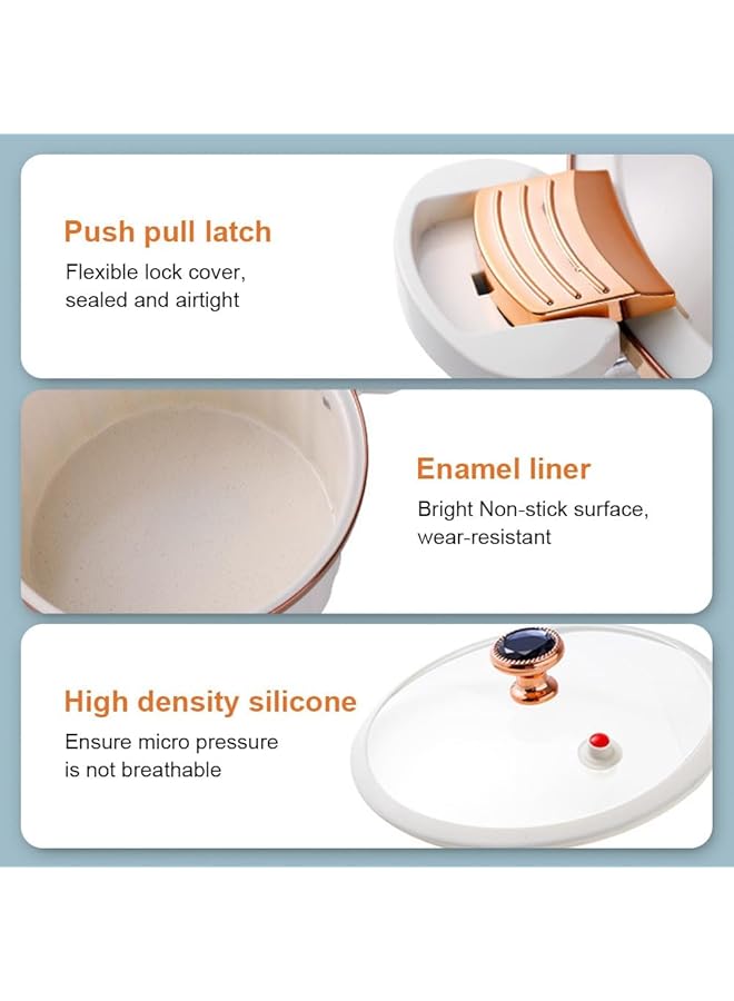 NALACAL طنجرة ضغط صغيرة مطلية بالمينا غير لاصقة سعة 8 لتر، مزودة بقفل دفع وسحب، مصنوعة من حديد ناعم، لون أبيض - Image 5