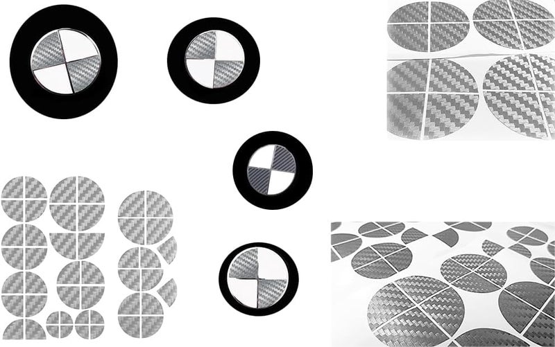 Atlas Auto Sports Silver Grey Carbon Fiber Stickers for BMW Emblems and Logos - Image 1