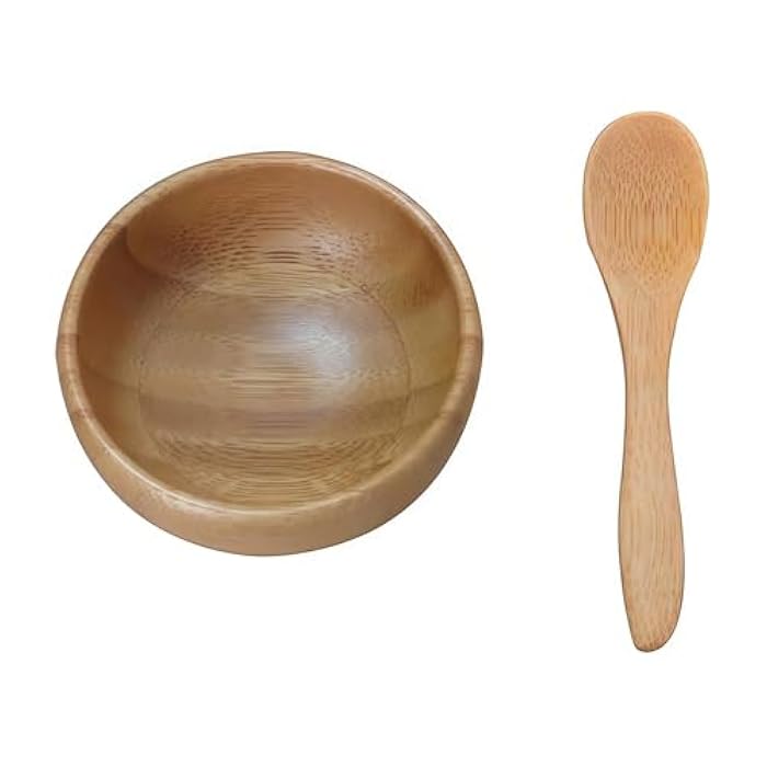 Elandy 1Set(Bowl+Spoon) Bamboo Homemade Facial PACK Bowl with Mixing Spoon Spatula-DIY Face Skin Care Cosmetic Makeup Beauty Tool Facial Cream Cosmetic Storage Containers Jars Pots - Image 1