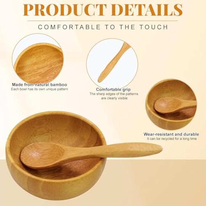 Elandy 1Set(Bowl+Spoon) Bamboo Homemade Facial PACK Bowl with Mixing Spoon Spatula-DIY Face Skin Care Cosmetic Makeup Beauty Tool Facial Cream Cosmetic Storage Containers Jars Pots - Image 3