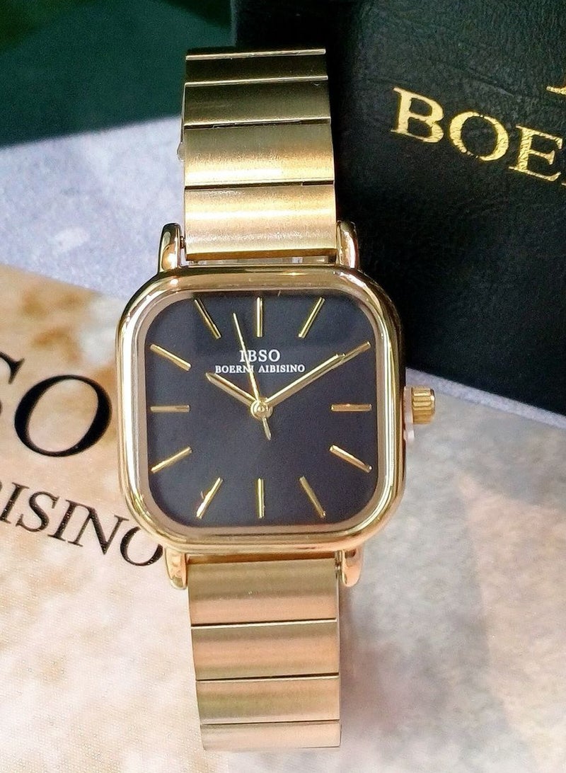 آي بي أس أو ساعة IBSO نسائية بسوار ذهبي اللون ومينا مربعة S9258L - Image 3
