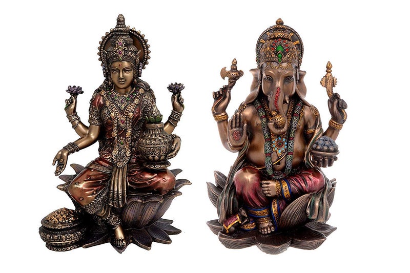 Idol Collections Dattatreya Bonded Bronze Lakshmi Ganesha Figurine (Multicolour, Standard, Height: 8.5 Inch) - Image 4