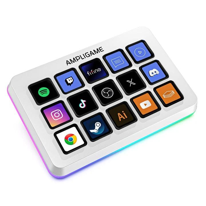 AmpliGame FIFINE AmpliGame Gaming Controller with 15 Shortcuts for OBS Streaming Studio with Macro Keys, Trigger Actions, PC Media RGB Controller for Content Creation/Office Work-D6 White - Image 1