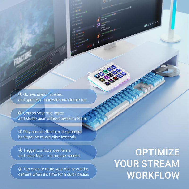 AmpliGame FIFINE AmpliGame Gaming Controller with 15 Shortcuts for OBS Streaming Studio with Macro Keys, Trigger Actions, PC Media RGB Controller for Content Creation/Office Work-D6 White - Image 5