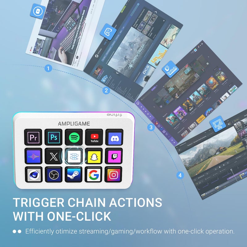 AmpliGame FIFINE AmpliGame Gaming Controller with 15 Shortcuts for OBS Streaming Studio with Macro Keys, Trigger Actions, PC Media RGB Controller for Content Creation/Office Work-D6 White - Image 2