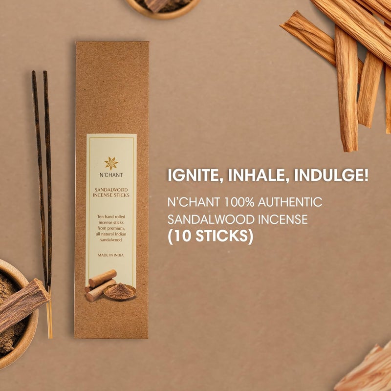 Nchant 100% Natural & Authentic Sandalwood Incense 10 Rolled Stick Handcrafted | Warm Aroma |Calming Atmosphere | Meditation |Yoga Agarbatti - Image 2