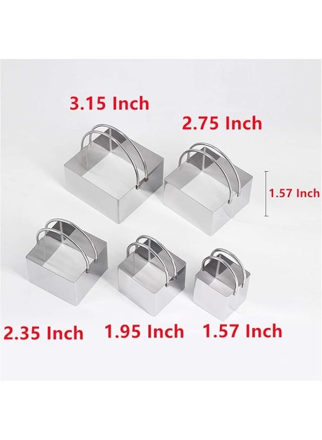 Square Biscuit Cutter with Handle (5 Pieces/Set) - Nest for Easy Storage Stainless Steel Square Cookie Cutter - Image 2