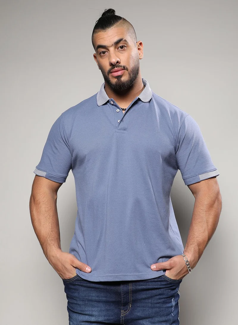 Instafab Plus Men's Egyptian Blue Basic Polo T-Shirt For Casual Wear | Spread Collar | Short Sleeve | Half-Button Closure | T-Shirt Crafted With Comfort Fit For Everyday Wear
