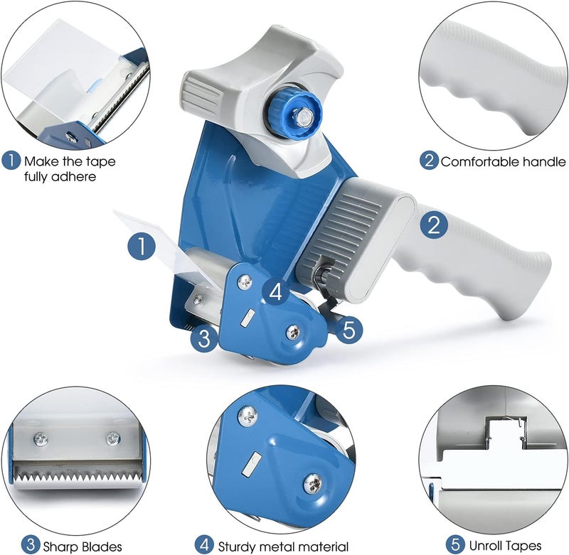 باسيفيك ميلر مسدس توزيع شريط التغليف، موزع شريط 2 بوصة مع شريط تغليف كرتوني 2 بوصة، موزع شريط تحميل جانبي صناعي خفيف الوزن - أزرق - Image 4