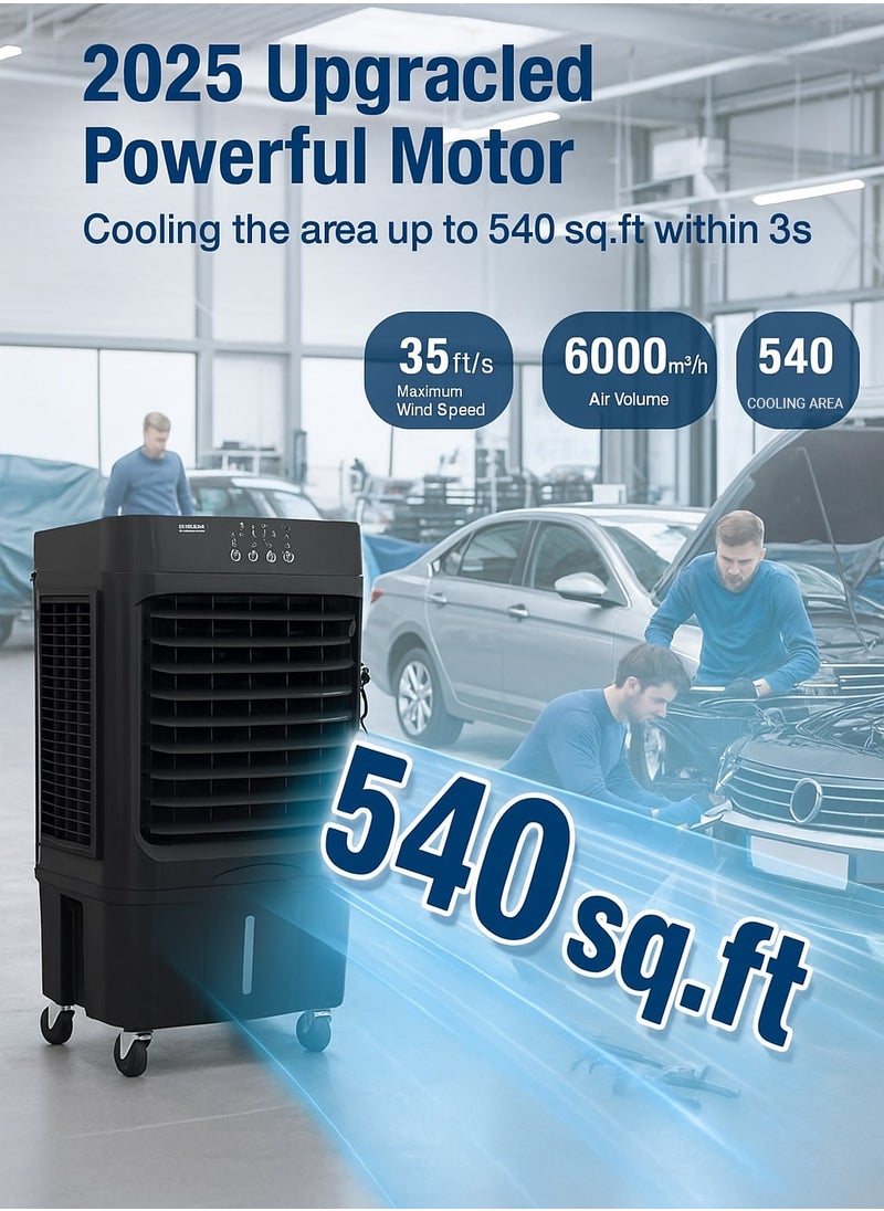 50L Evaporative Air Cooler with Ice Cooling Drawer, 3 in 1 Fan Humidifier Cooler, Touch Panel, 3 Speed, Wide Angle Airflow, Quiet Operation, Portable for Home Office Garage Outdoor