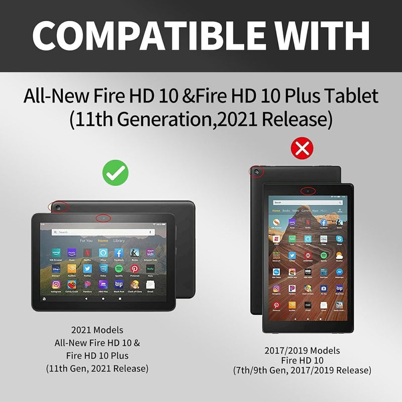 غلاف لجهاز Fire HD 10 Tablet الإصدار الحادي عشر 2021 ولجهاز Amazon Fire HD10 Plus مقاس 10.1 بوصة، حامل ذكي واقي قابل للدوران 360 درجة، لجهاز Fire HD 10 2021 Tablet، تصميم Crescent Pink Flower - Image 2