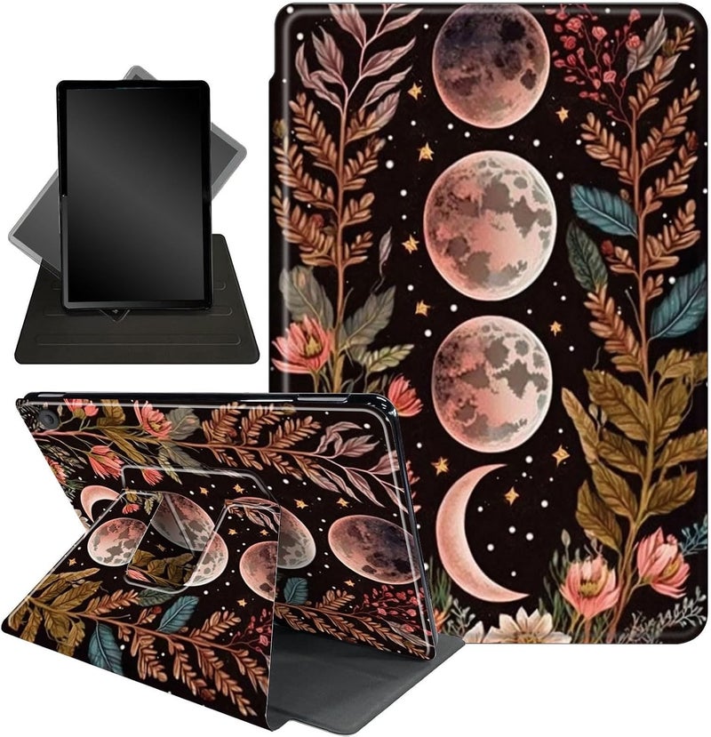 غلاف لجهاز Fire HD 10 Tablet الإصدار الحادي عشر 2021 ولجهاز Amazon Fire HD10 Plus مقاس 10.1 بوصة، حامل ذكي واقي قابل للدوران 360 درجة، لجهاز Fire HD 10 2021 Tablet، تصميم Crescent Pink Flower - Image 1