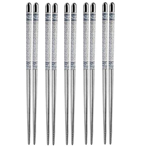 AKRIZA Reusable Stainless Steel Round Chopsticks Set - 5 Pair - Image 1