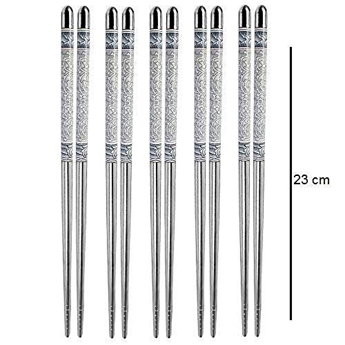 AKRIZA Reusable Stainless Steel Round Chopsticks Set - 5 Pair - Image 2