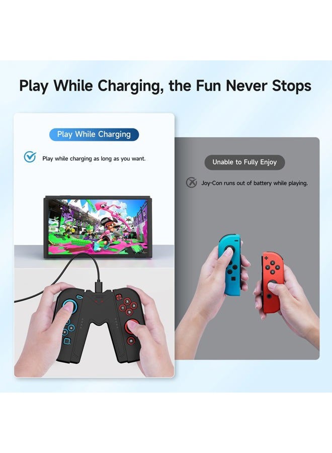 Jingdu Switch Joy-Con Charging Grip Compatible with Nintendo Switch & OLED Model, V-Shaped Switch Joy-Con Controller Charger with Indicators, Charge While Playing, Black - Image 2