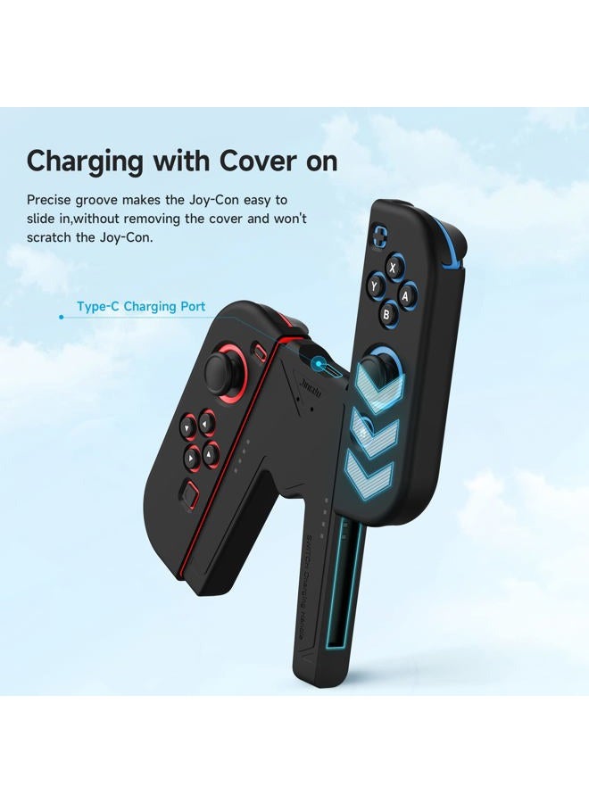 Jingdu Switch Joy-Con Charging Grip Compatible with Nintendo Switch & OLED Model, V-Shaped Switch Joy-Con Controller Charger with Indicators, Charge While Playing, Black - Image 4