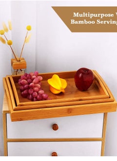 Lavish Bamboo 3 Pack Kitchen Rectangular Food Tray with Handle Party Tea Bar Table Breakfast Snack Food 46x33x3.05cm  - Image 2