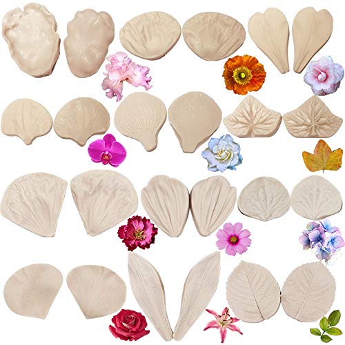 Colorkitchenware 12set Gumpaste Flower Silicone Veining Mold-Fondant Flower Veining Mold,Gum Paste Flower Tools,Sugar Paste Flower Cake Decorating Tool for Peony Rose Lily Daisy Hydrangea Wedding Flowers - Image 1