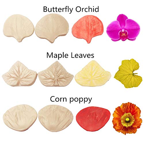Colorkitchenware 12set Gumpaste Flower Silicone Veining Mold-Fondant Flower Veining Mold,Gum Paste Flower Tools,Sugar Paste Flower Cake Decorating Tool for Peony Rose Lily Daisy Hydrangea Wedding Flowers - Image 3
