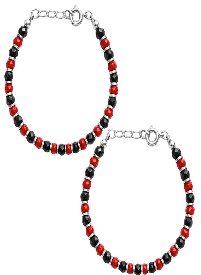 DARSHRAJ 925 Sterling Silver Ball Black & Red Beads Baby Nazariya | Traditional Nazar Suraksha Bracelet for Newborn Boys & Girls - Image 1