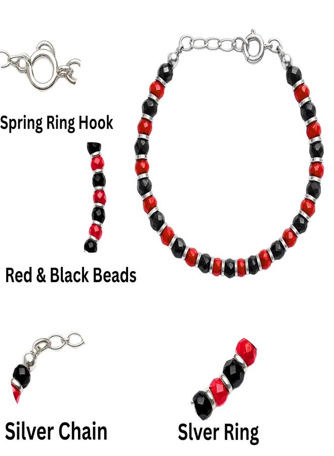 DARSHRAJ 925 Sterling Silver Ball Black & Red Beads Baby Nazariya | Traditional Nazar Suraksha Bracelet for Newborn Boys & Girls - Image 4