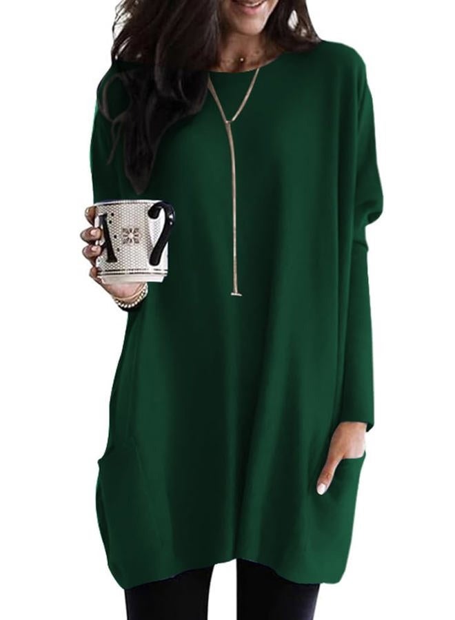 Poetsky Fall Womens Tunic or Tops to Wear with Leggings Long Sleeve Casual Long Shirts with Pockets, Forest Green, L - Image 1