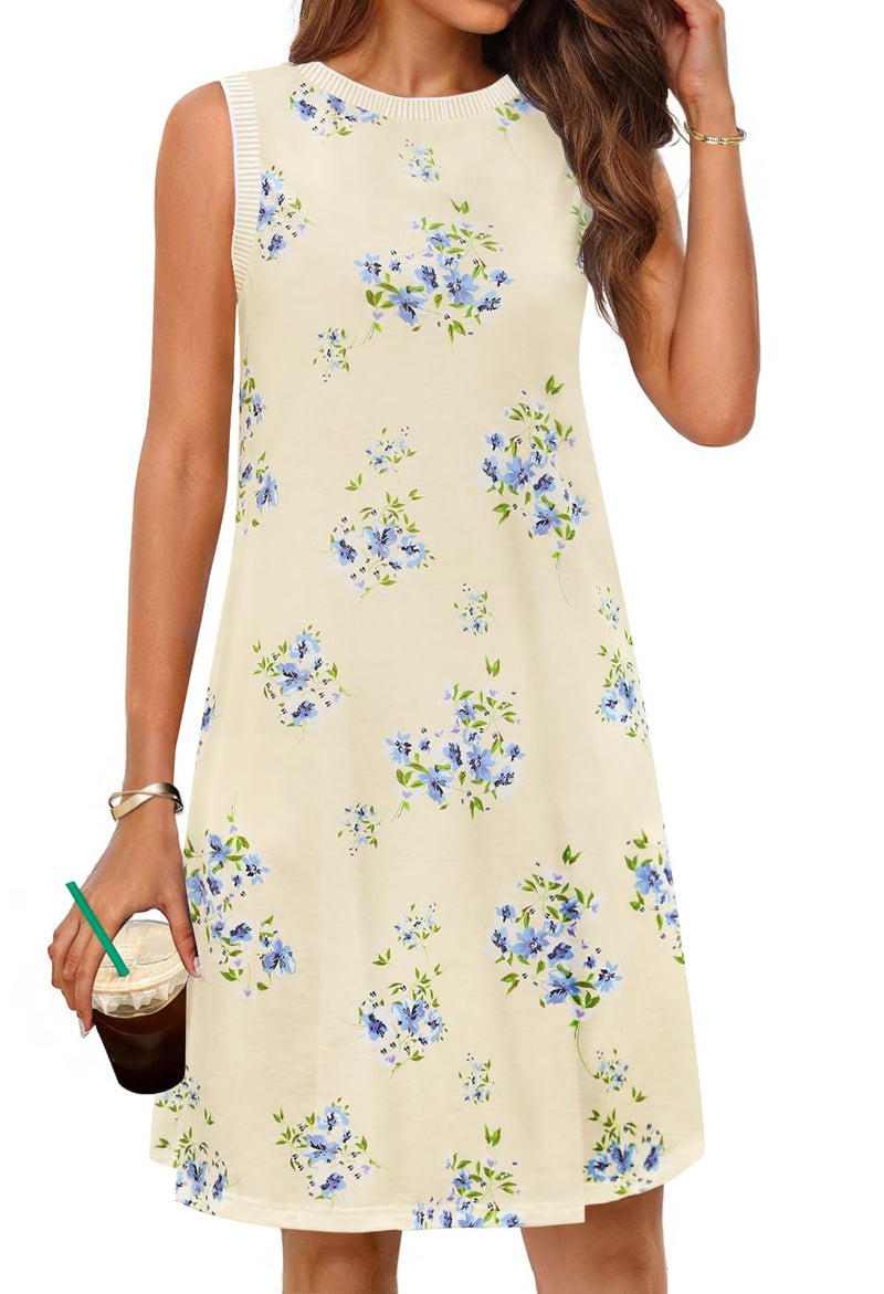 MEROKEETY Summer Spring Sun Dress for Women 2026 Beach Vacation Casual Sundress Sleeveless Tank Dresses Resort Cruise Wear, Floral1, X-Large - Image 1