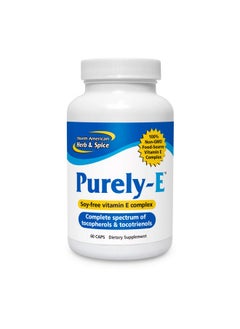 North American Herb & Spice NORTH AMERICAN HERB & SPICE Purely-E - 60 Capsules - Supports Healthy Hair, Skin & Nails - Soy-Free Vitamin E Complex from Sunflower Oil, Pumpkin Seeds & African Red Palm Oil - Non-GMO - 60 Servings  - Image 1