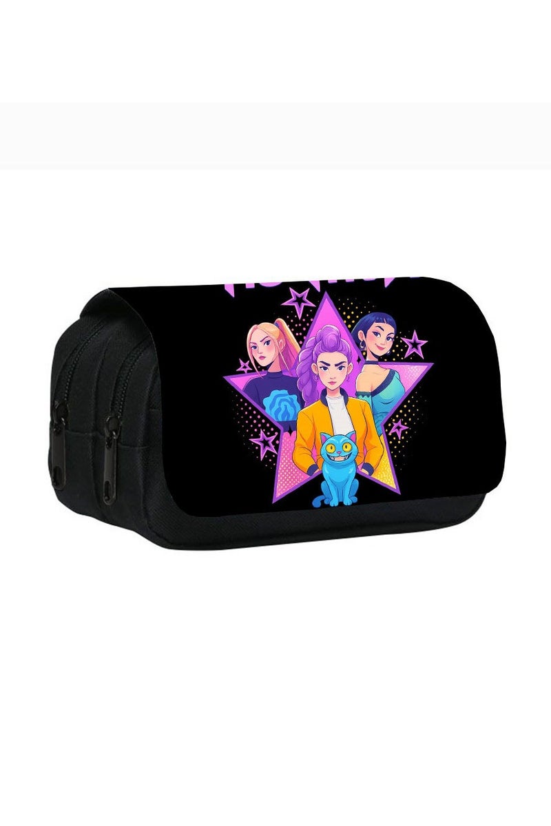 general Kpop Demon Hunters Printed Double Layer Pencil Case Student Pencil Stationery Bag meets daily stationery storage needs - Image 1