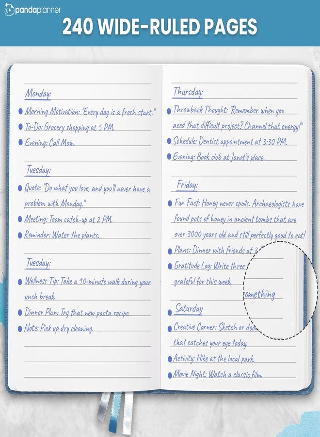 Panda Planner Wide Ruled Notebook - 5.75" x 8.25" Hardcover Journal with 240 Wide Lined Pages - Thick 120 GSM Paper for School, Work, Note Taking & Organization (Blue) - Image 2
