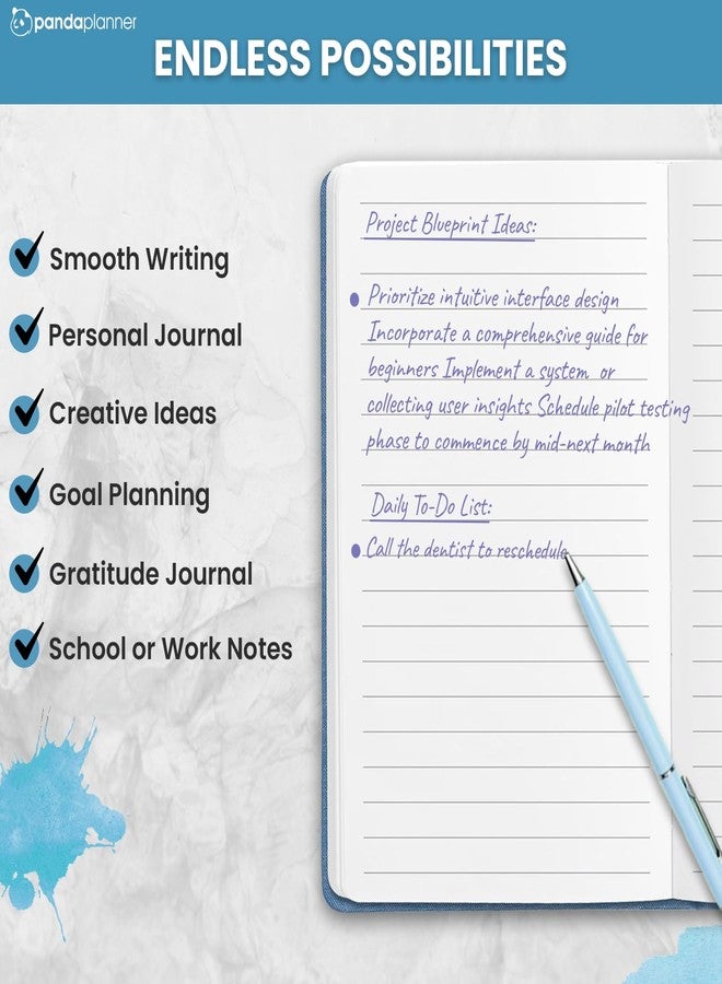 Panda Planner Wide Ruled Notebook - 5.75" x 8.25" Hardcover Journal with 240 Wide Lined Pages - Thick 120 GSM Paper for School, Work, Note Taking & Organization (Blue) - Image 3