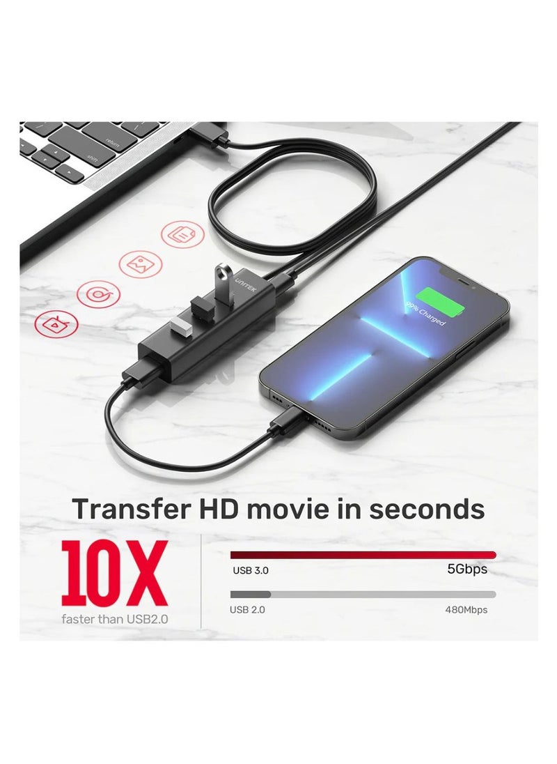 UNITEK UNITEK 4-in-1 USB-A Hub with 5Gbps High-Speed Data Transfer for Multiple Device Connectivity  - Image 5