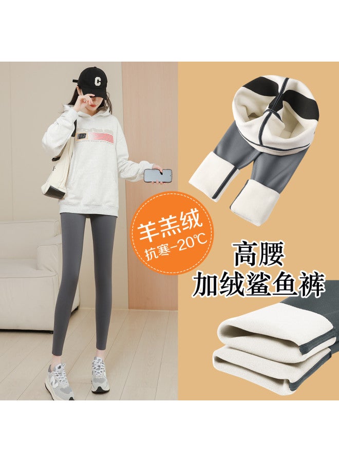 Modal Women'S Winter Fleece-Lined Faux Lamb Wool Shark Pants, High-Waist Tummy Control Lifting Leggings, Wearable As Outerwear, Barbie Pants For Women - Image 2