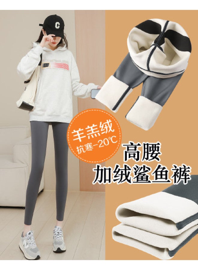 Modal Women'S Winter Fleece-Lined Faux Lamb Wool Shark Pants, High-Waist Tummy Control Lifting Leggings, Wearable As Outerwear, Barbie Pants For Women - Image 1